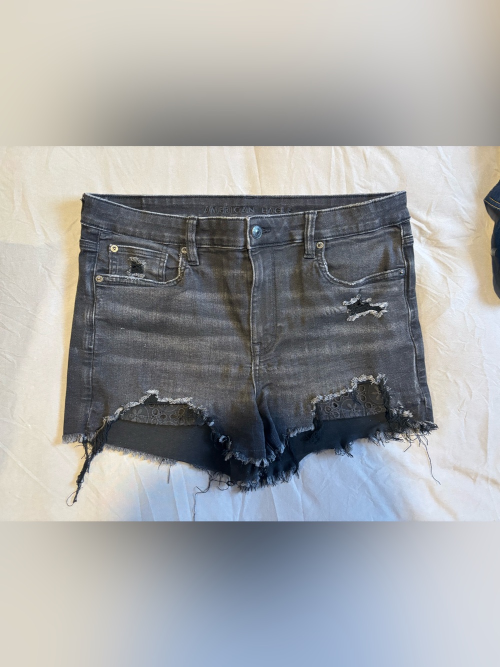 American Eagle High Rise Shortie Next Level Stretch black Jean Shorts Size 14